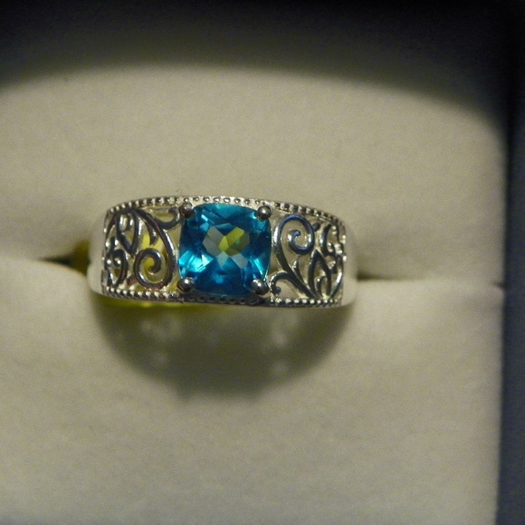 Paraiba Topaz ring in ornate 925 Sterling setting sz 7 1.25 cts - Picture 1 of 4